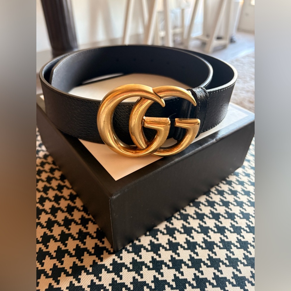 GUCCI Men’s belt W.40 GG Marmont Dollar PigPrint Nero